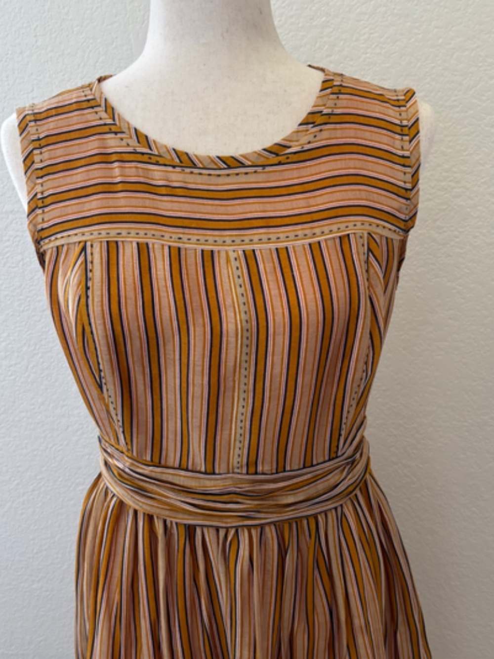 Tory Burch striped linen silk blend midi dress Size 6 - Picture 3 of 9